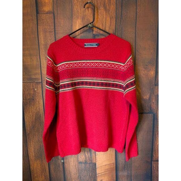 Woolovers 100% Wool Red Crewneck Sweater Size Large Warm Cozy Fall Winter - Picture 1 of 3